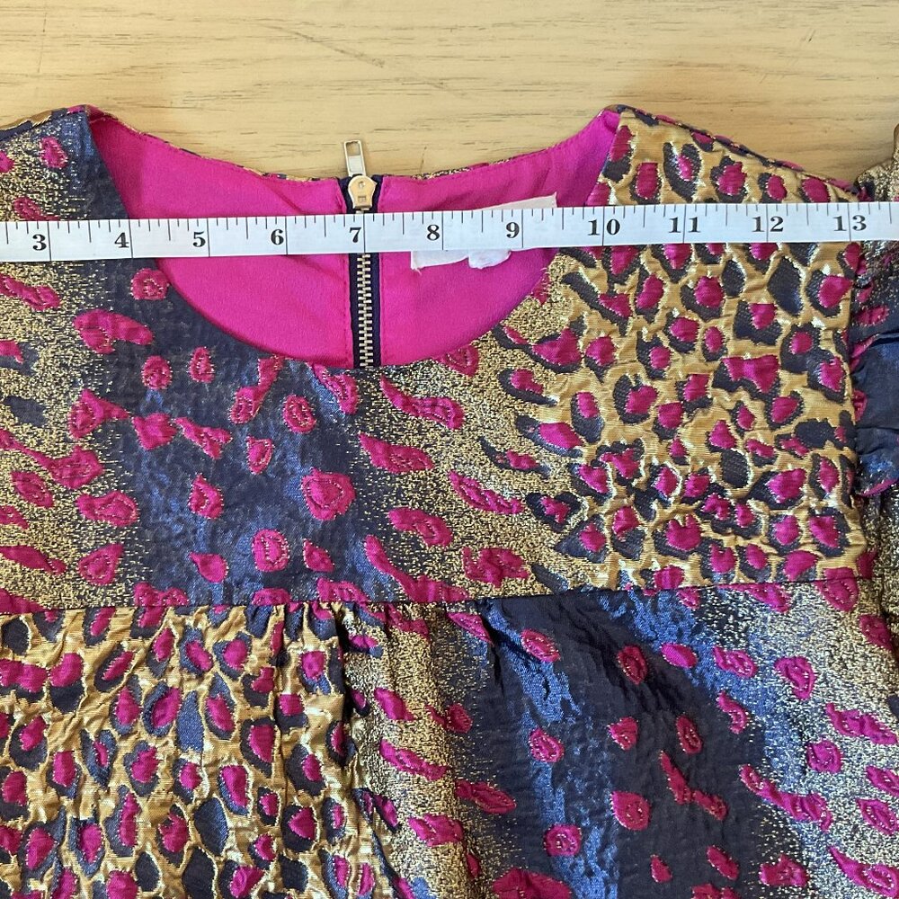 NWOT! THML Metallic Textured Wildcat Mini Dress Pink Gold Flutter Sleeve Small - Picture 14 of 16